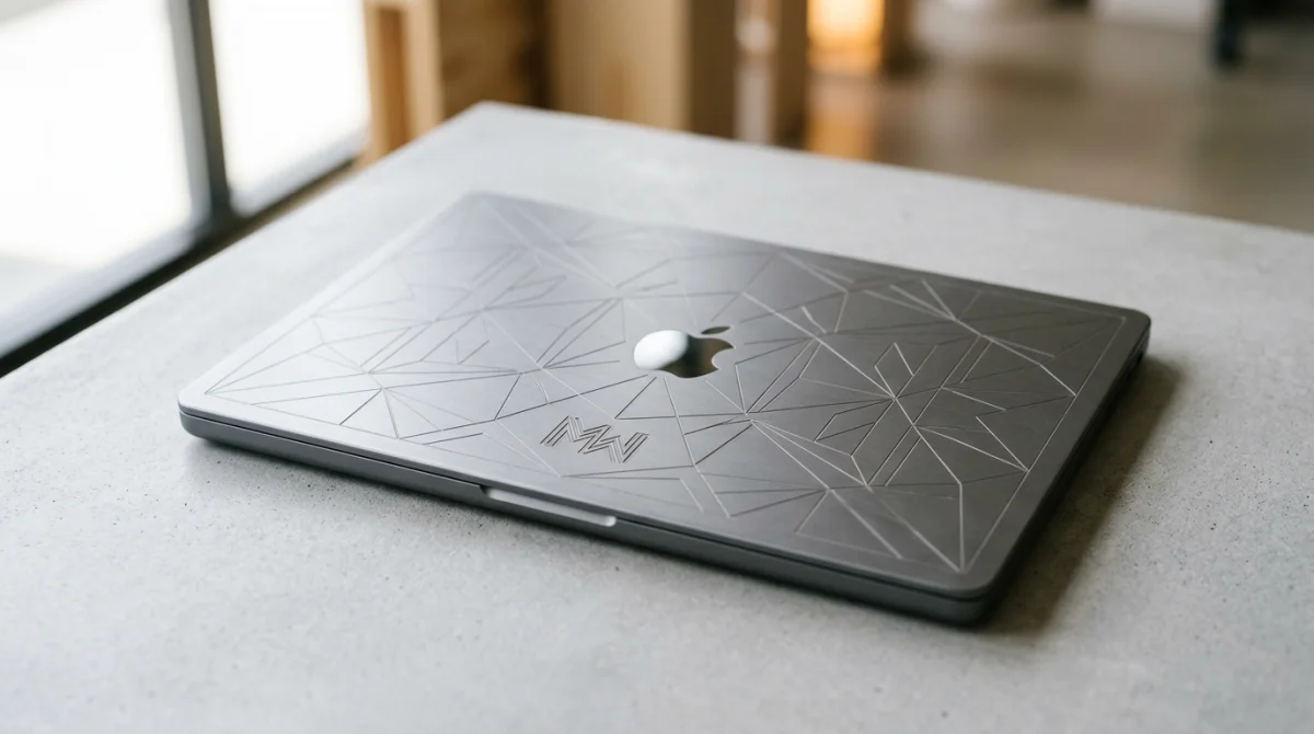 Гравировка на MacBook в студии Таганка — волоконный лазер