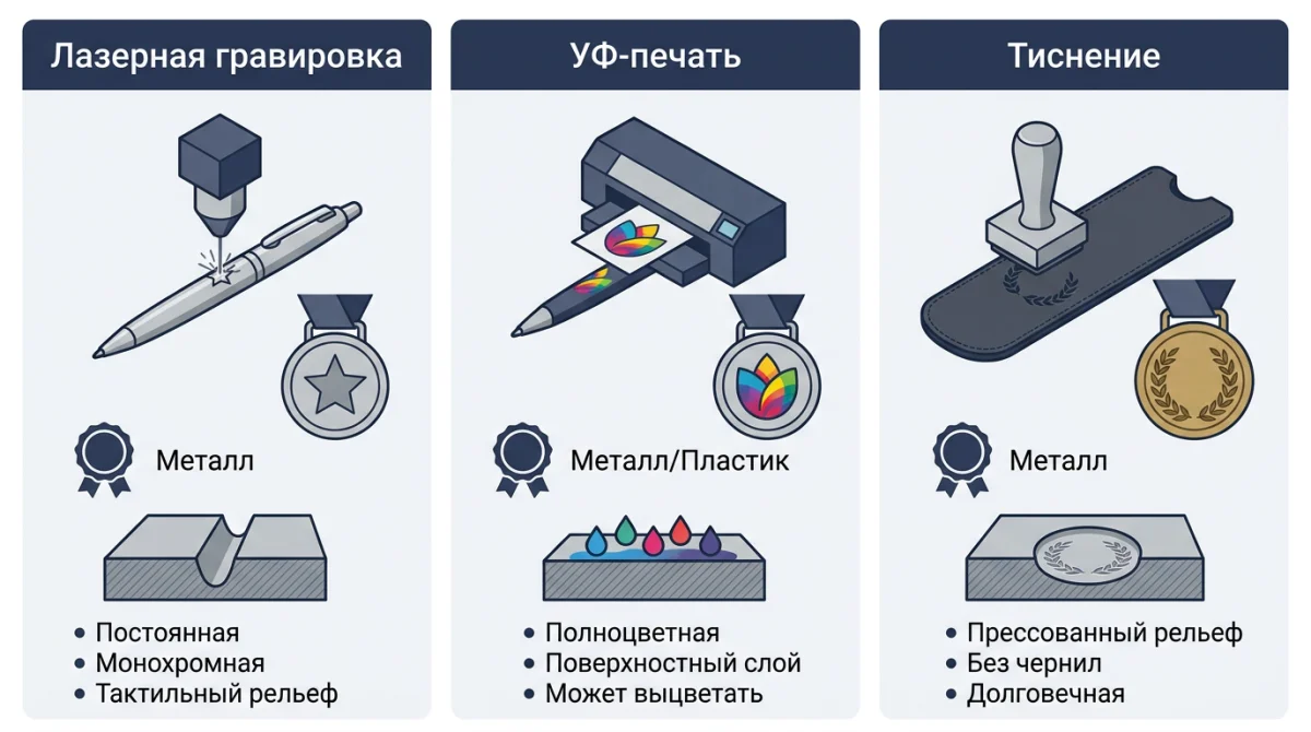 Сравнение лазерной гравировки и УФ-печати на разных материалах